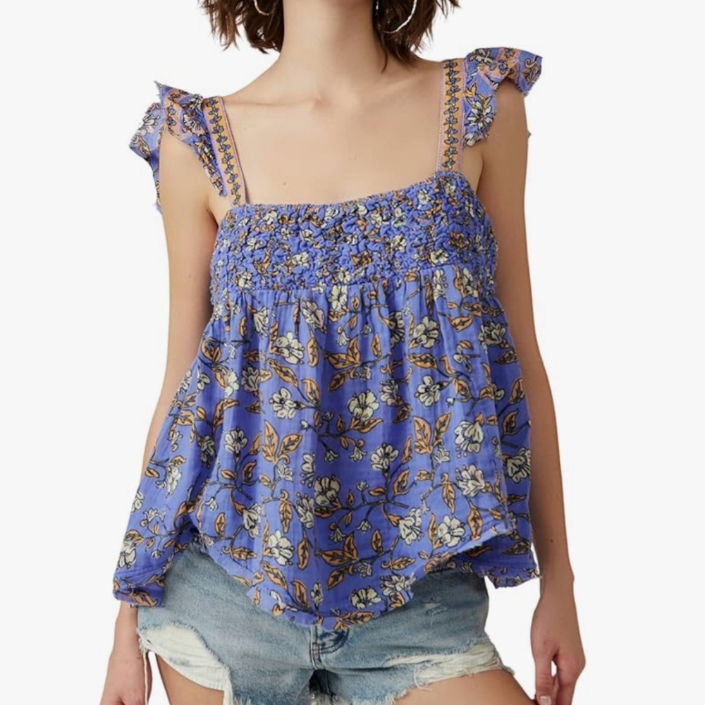 Free people nala baby doll printed top - cobalt combo